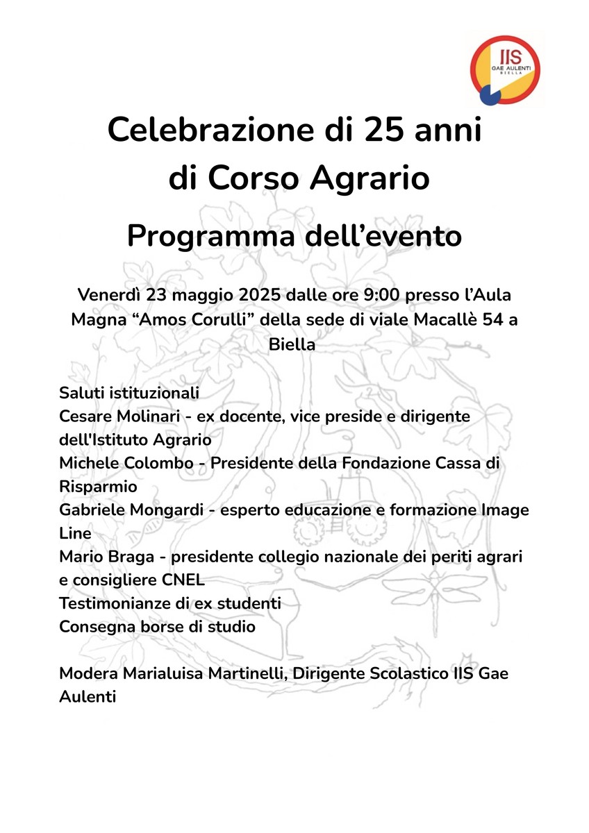 Biella, il Corso Agrario compie 25 anni: giornata celebrativa all'IIS Gae Aulenti