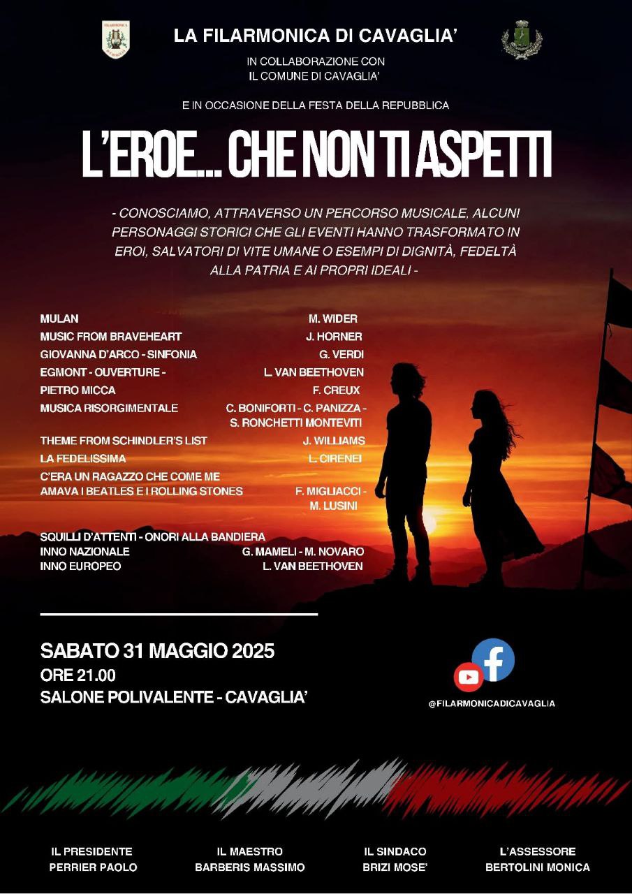 Cavaglià celebra la Festa della Repubblica, questa sera il concerto "L'eroe... che non ti aspetti"