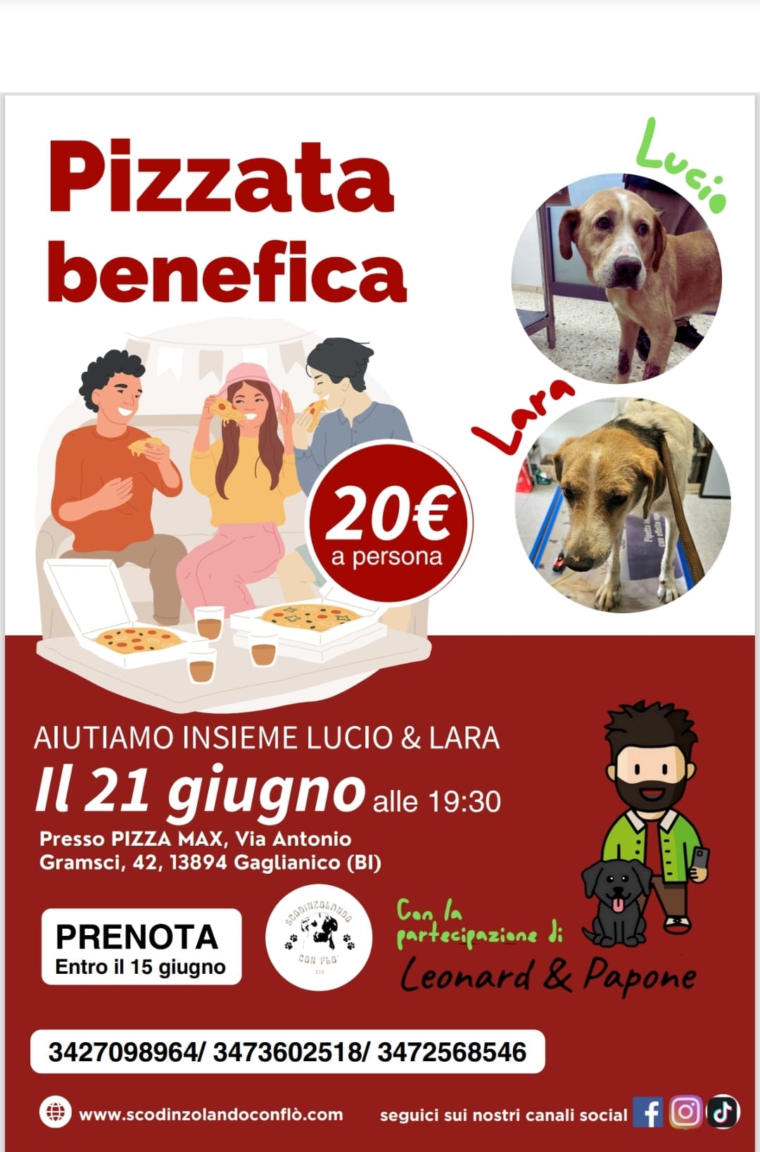 Una pizza per Lara e Lucio: solidarietà a tavola il 21 giugno a Gaglianico