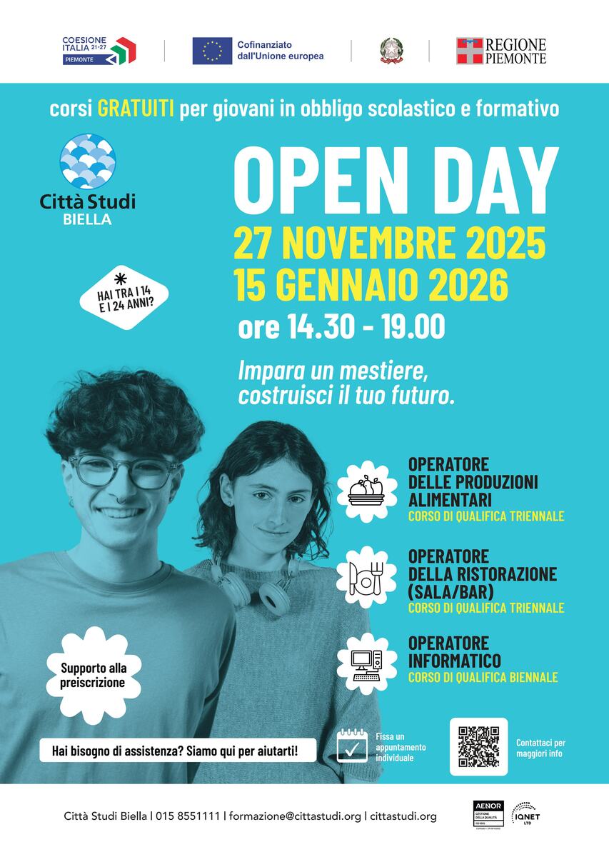 Open Day  il 27 novembre a Città Studi per i corsi gratuiti rivolti ai giovani in obbligo scolastico e formativo