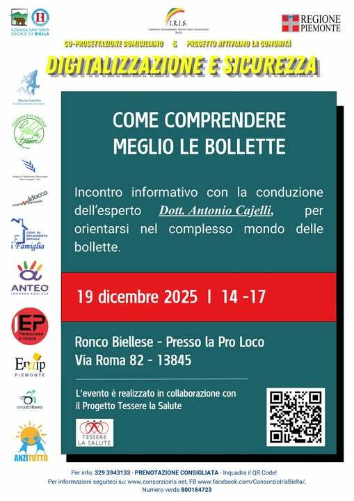 "Come comprendere meglio le bollette": incontro gratuito a Ronco Biellese