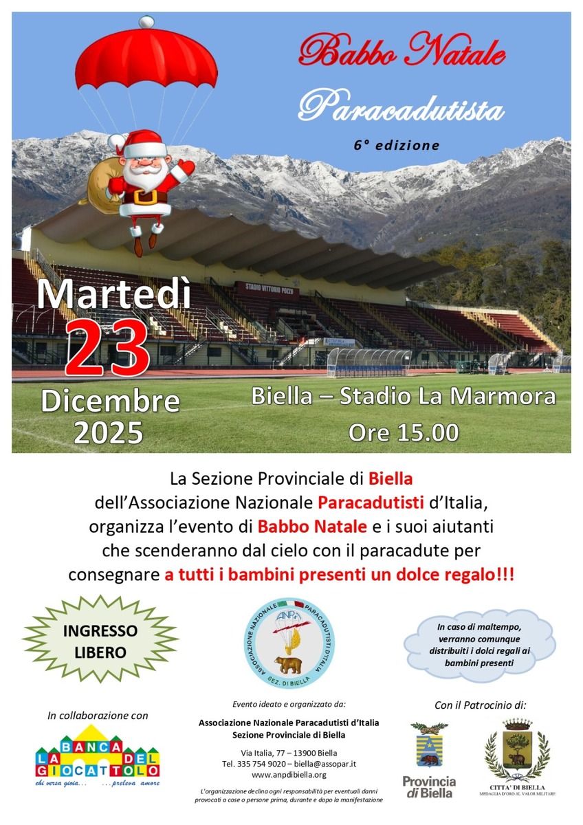 Babbo Natale Paracadutista torna a Biella!
