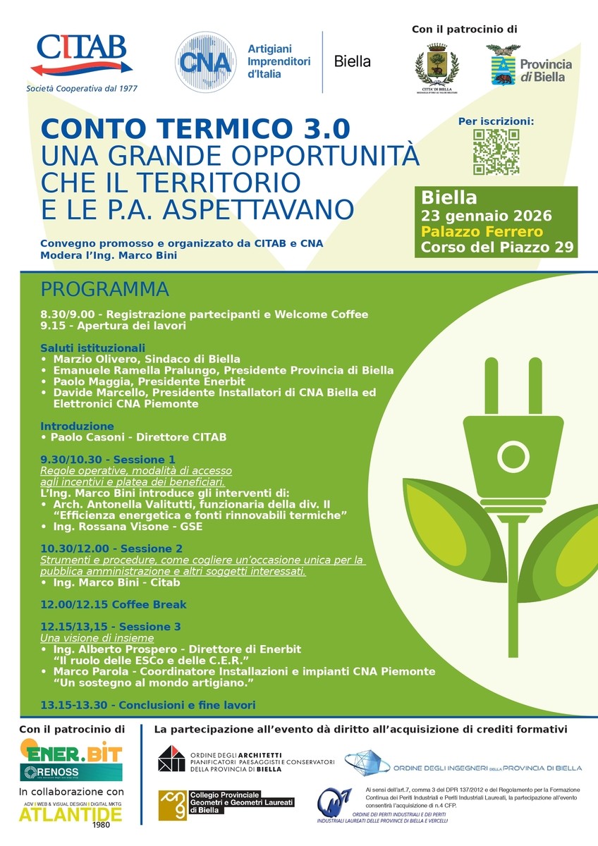 Conto Termico 3.0: A Biella un convegno per territorio e Pubbliche Amministrazioni