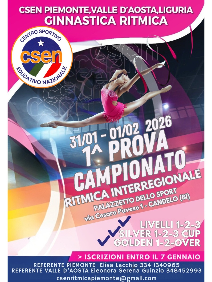 Al via la Prima Prova Interregionale del Campionato di Ginnastica Ritmica CSEN Piemonte, Valle d’Aosta e Liguria 2026