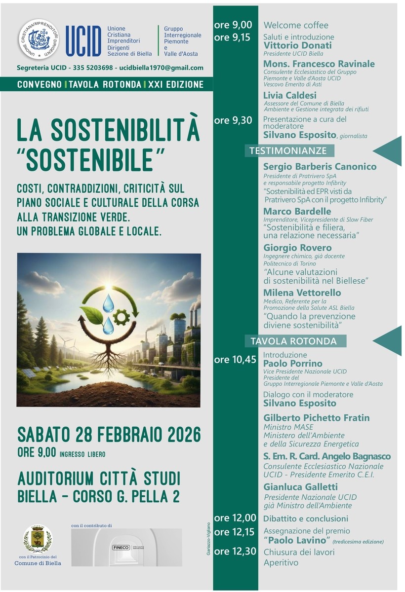 “Sostenibilità sostenibile”, a Biella il XXI convegno UCID sulla transizione verde