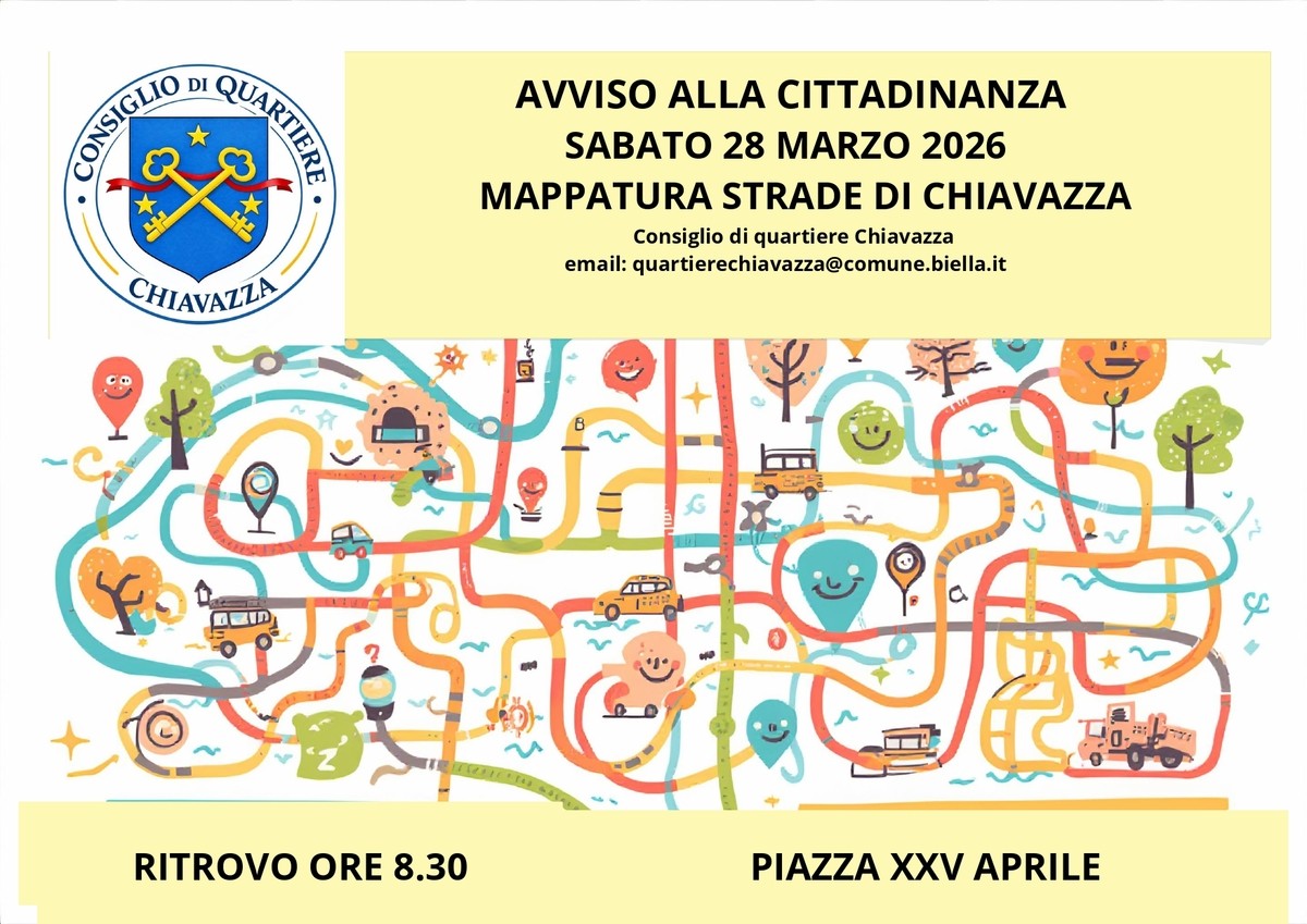 Chiavazza, al via la mappatura delle strade: cittadini invitati a partecipare