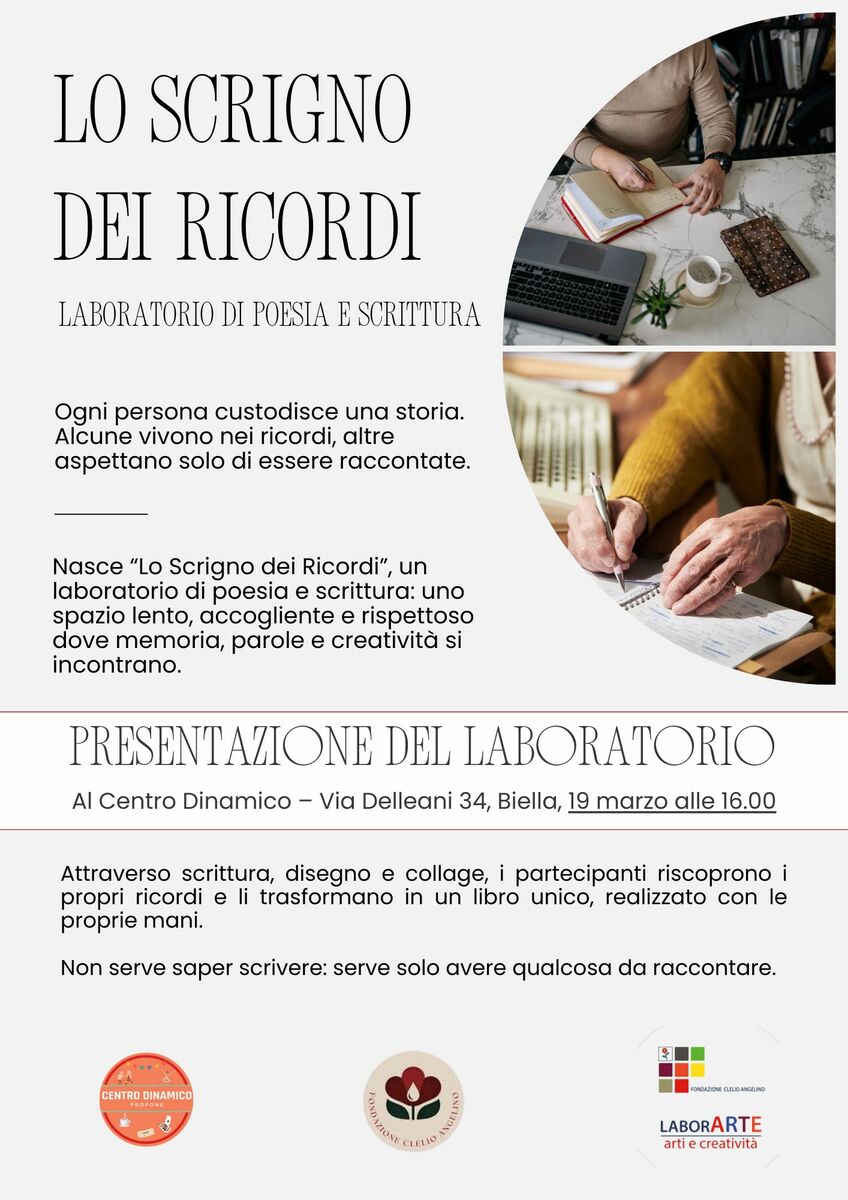Biella, al Centro Dinamico nasce “Lo Scrigno dei Ricordi”: laboratorio di poesia e scrittura
