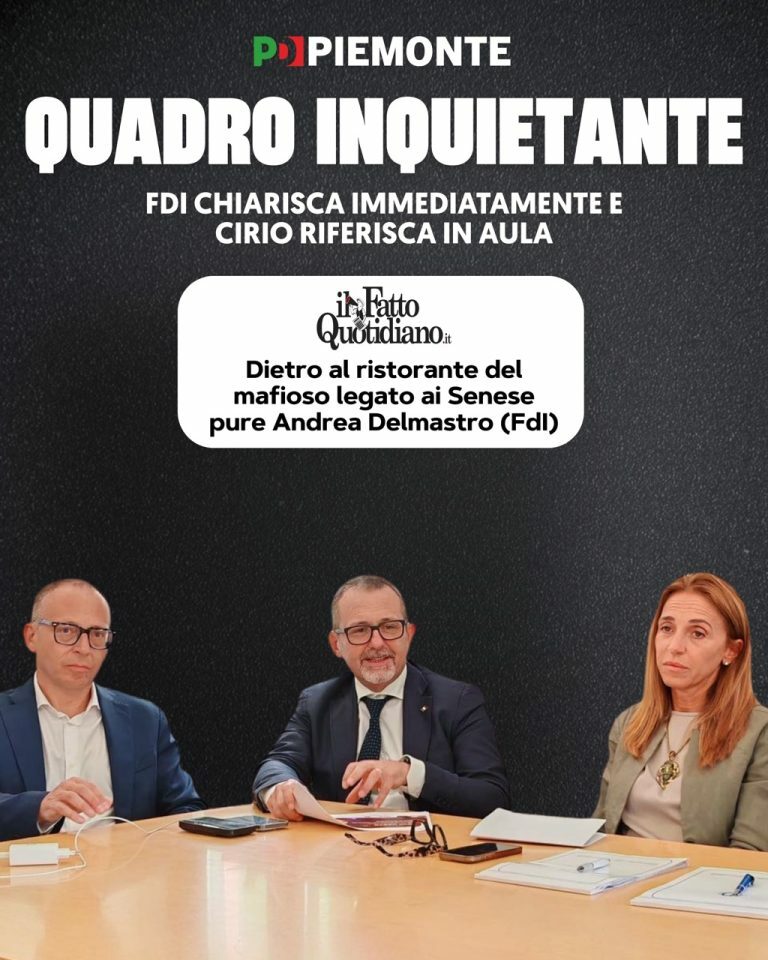 Pd Piemonte: "Caso Le 5 forchette, FdI chiarisca, Cirio riferisca in aula”