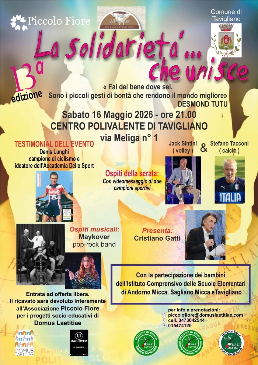 A Tavigliano Lughi, Sintini e Tacconi alla 13ª edizione de “La solidarietà… che unisce”