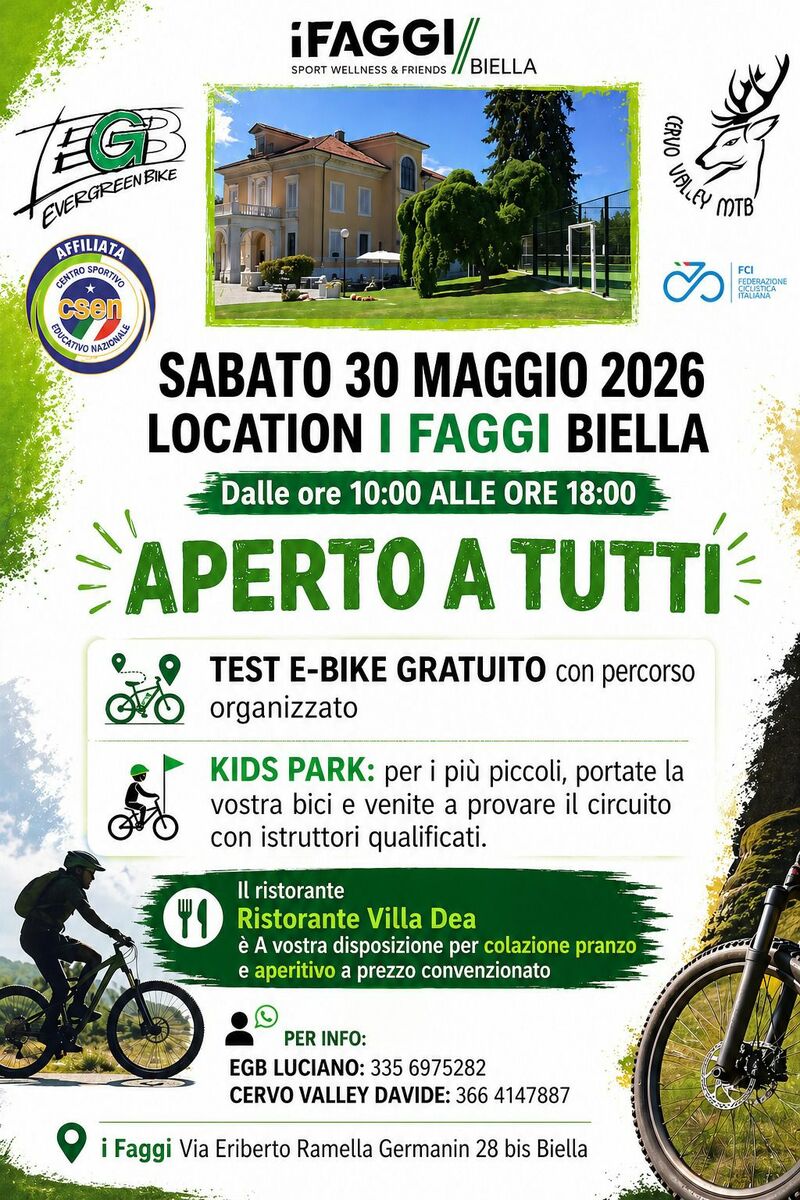 MTB, E-bike e Kids Park: ai Faggi Biella una giornata aperta a tutti