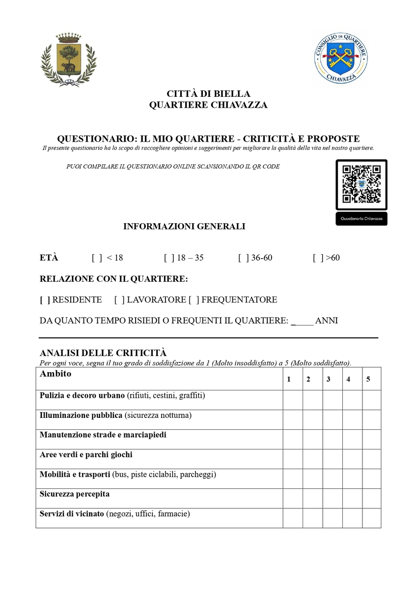 Biella, a Chiavazza il questionario per migliorare il quartiere