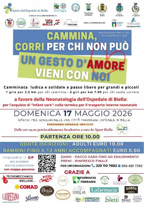 “Cammina, corri per chi non può”: a Biella una domenica solidale per la Neonatologia