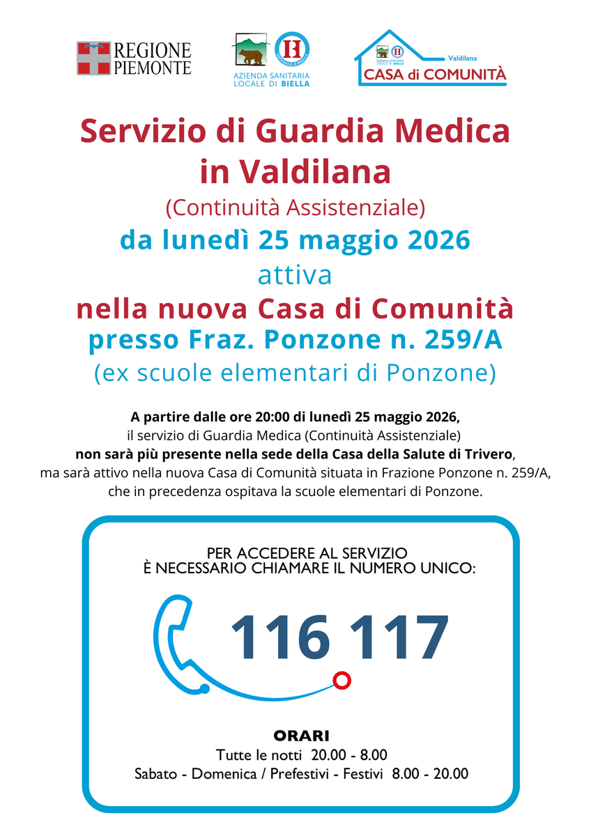 Guardia Medica di Valdilana, da lunedì 25 maggio nuova sede a Ponzone