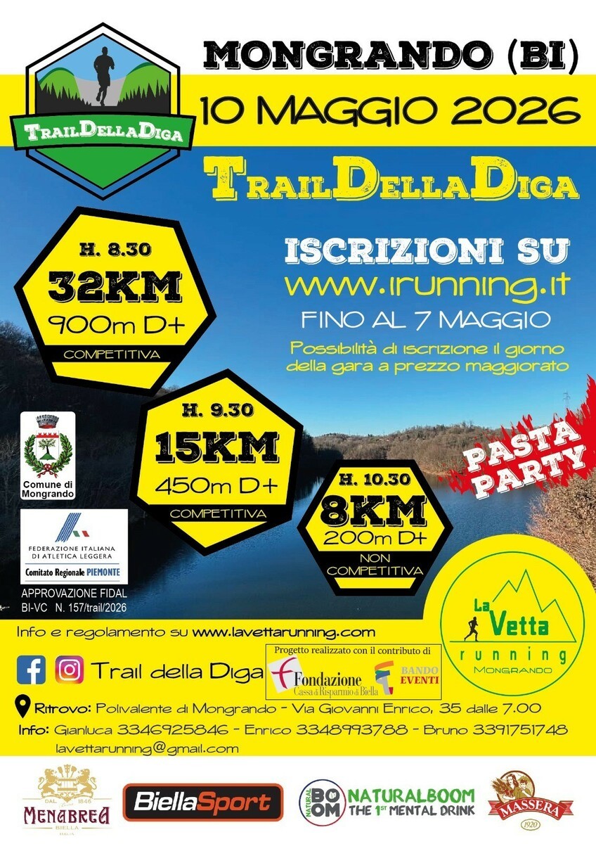 Trail della Diga 2026, Mongrando si prepara alla grande festa della corsa