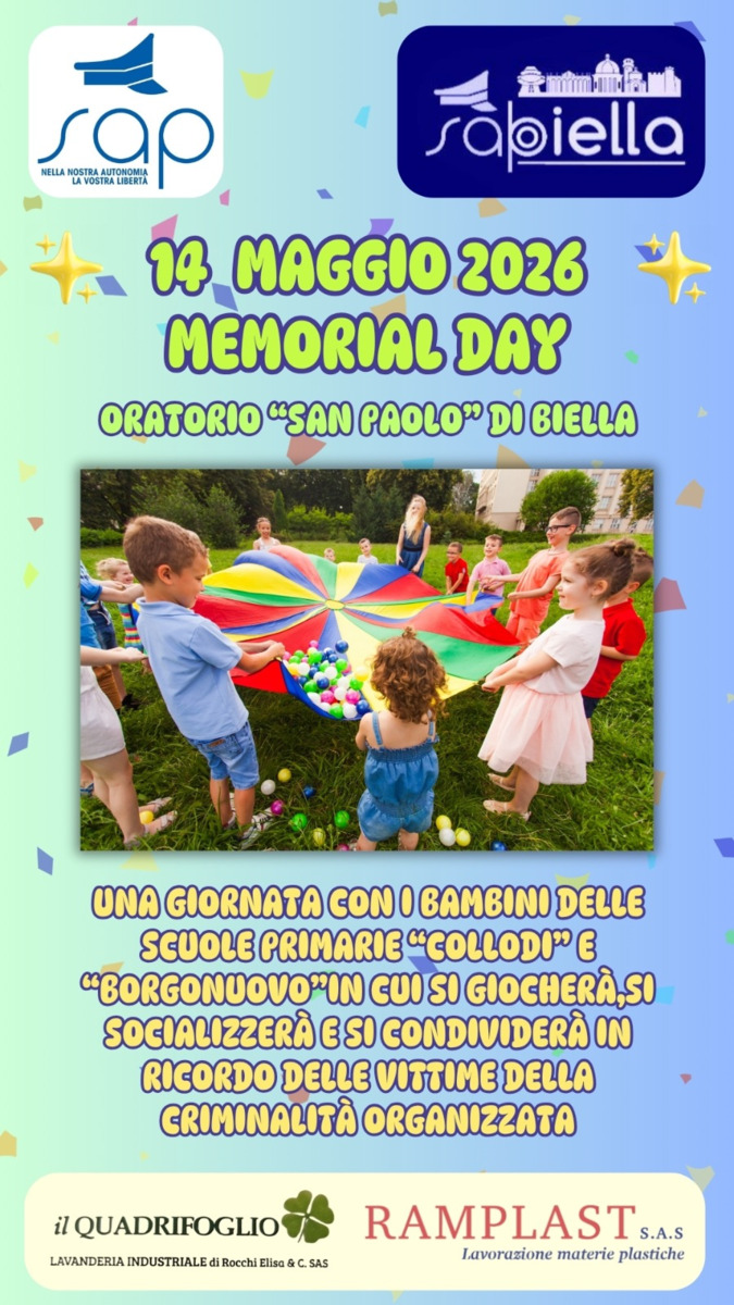 Biella, Memorial Day del SAP: oltre 200 bambini per ricordare le vittime della mafia