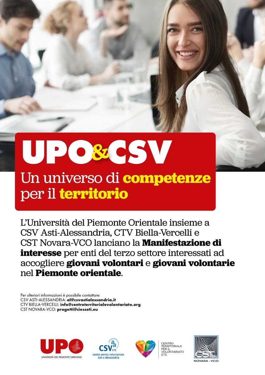 Università e Terzo Settore insieme per il futuro dei giovani: siglata la convenzione tra UPO e CSV