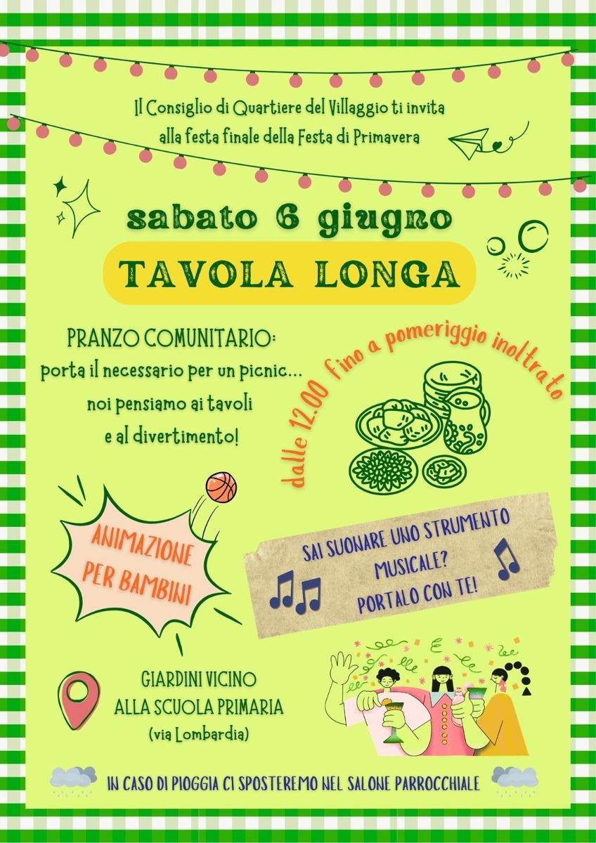 Al Villaggio arriva la “Tavola Longa”: pranzo comunitario, musica e giochi per tutti