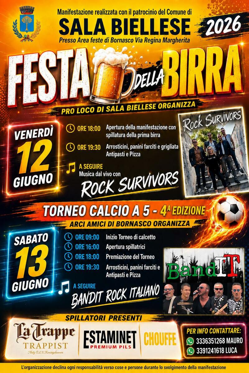 Festa della Birra a Sala Biellese: due giorni tra musica, sport e sapori