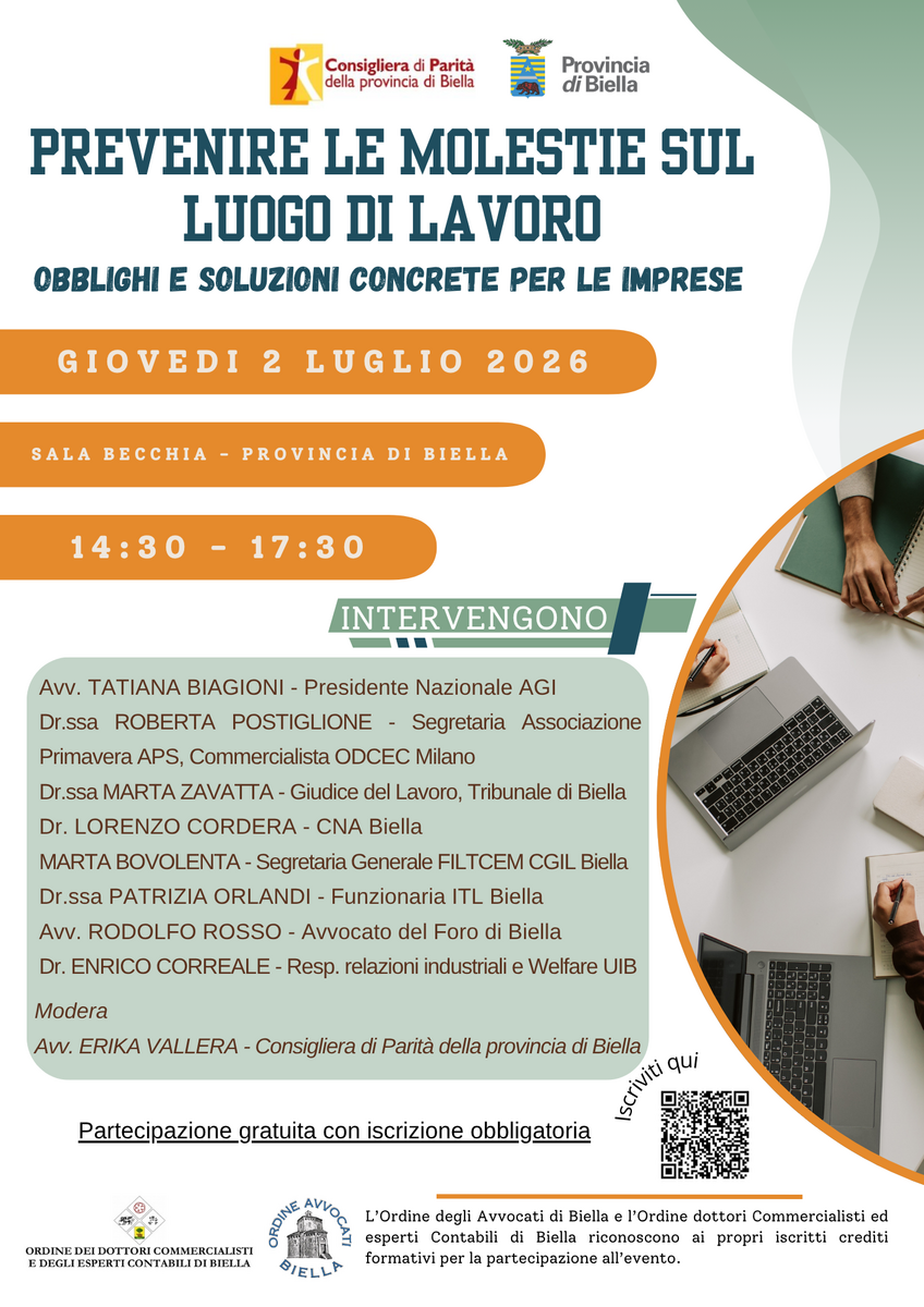 Prevenire le molestie sul luogo di lavoro: a Biella imprese, istituzioni e parti sociali a confronto