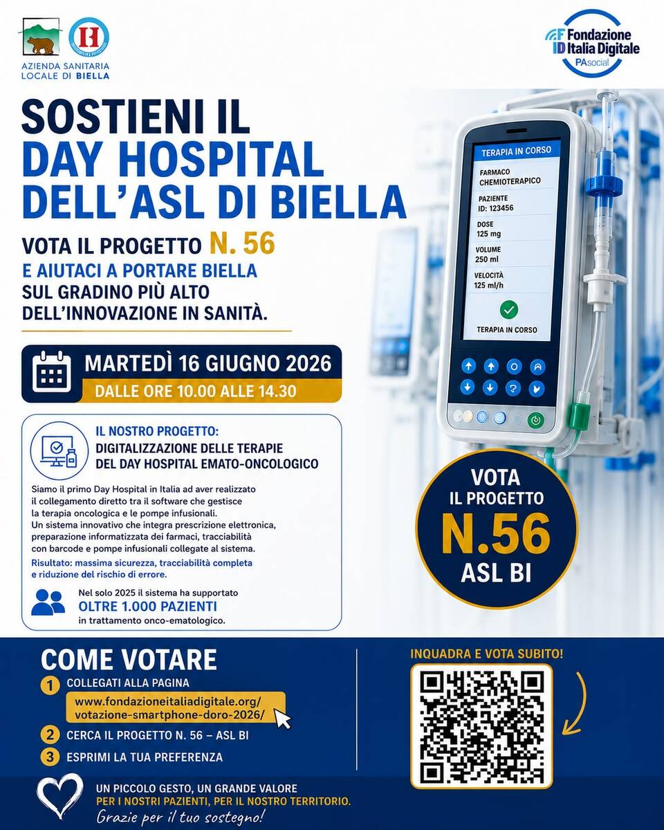 Il Day Hospital dell’ASL di Biella in gara per il premio nazionale sull’innovazione di Fondazione Italia Digitale