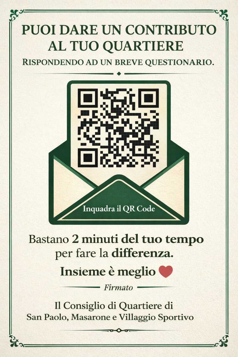 Dal consiglio di quartiere San Paolo, Masarone e Villaggio Sportivo un questionario per i cittadini