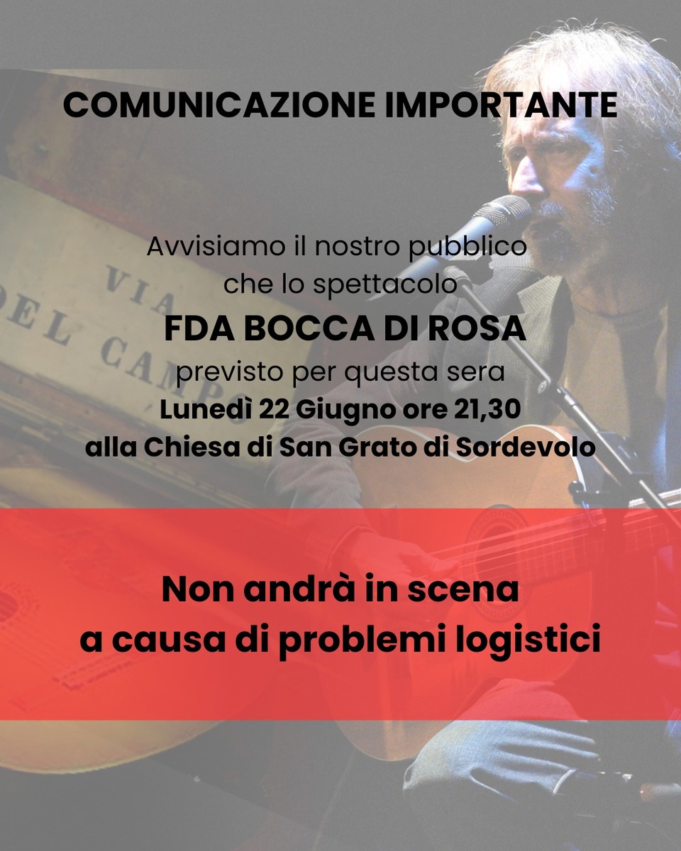 Sordevolo, annullato il concerto di FDA Bocca di Rosa