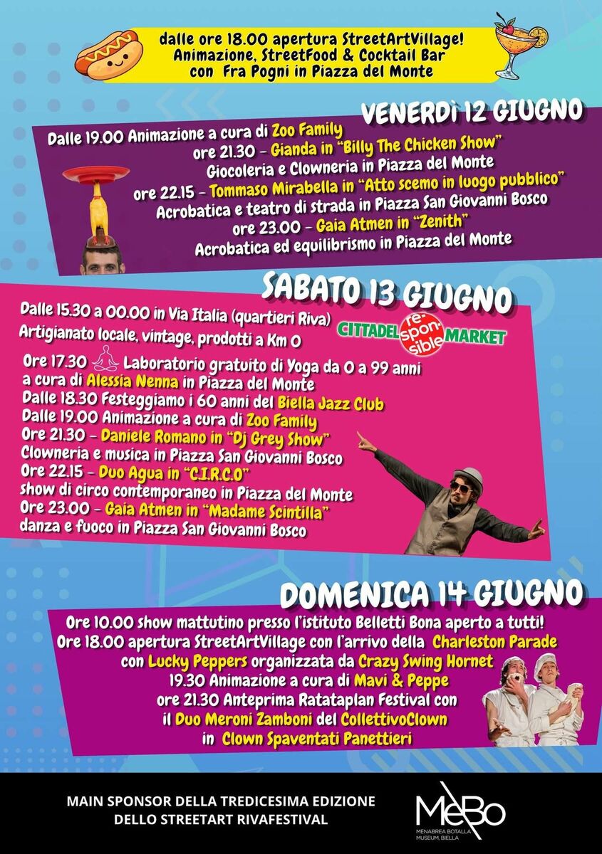 Street Art Riva Festival, entra nel vivo il weekend finale: a Biella mercatini, spettacoli, musica e grandi emozioni