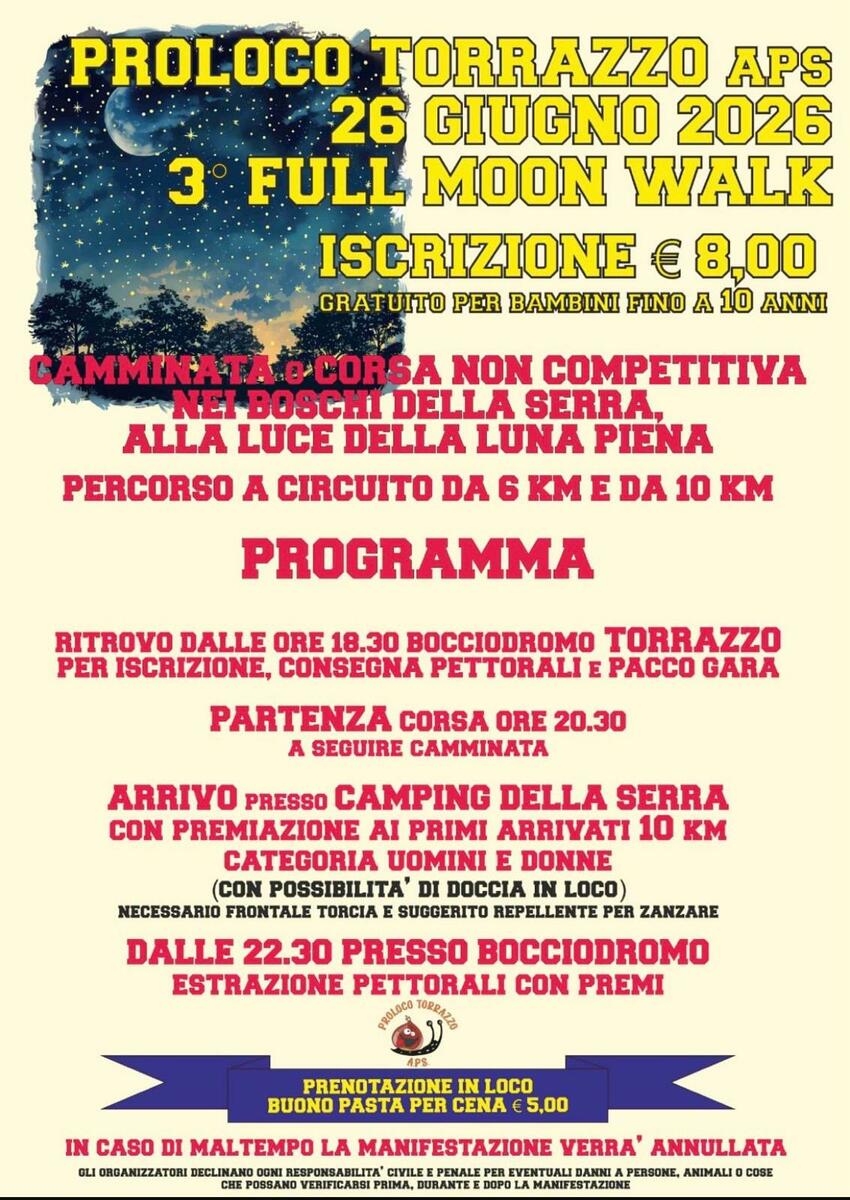 Torna a Torrazzo "Full Moon Walk": corsa e camminata fra i boschi della Serra