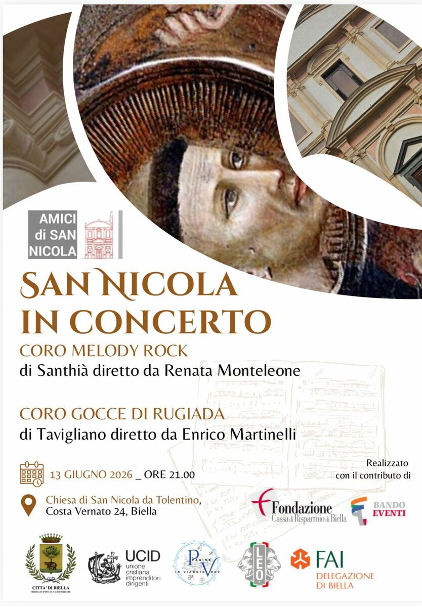 Biella, San Nicola in Concerto: appuntamento a venerdì 13 giugno