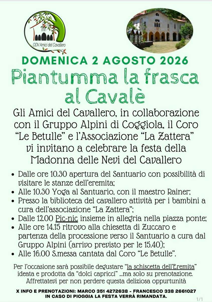 "Piantumma la frasca" torna al Santuario del Cavallero