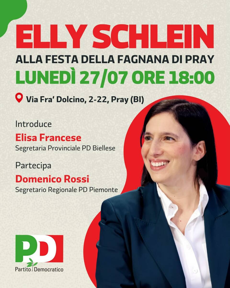 Schlein lunedì 27 luglio a Pray