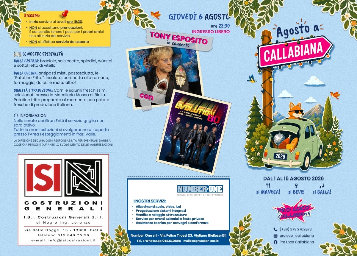 Agosto a Callabiana, cucina, musica e spettacoli dal 1° al 15 agosto