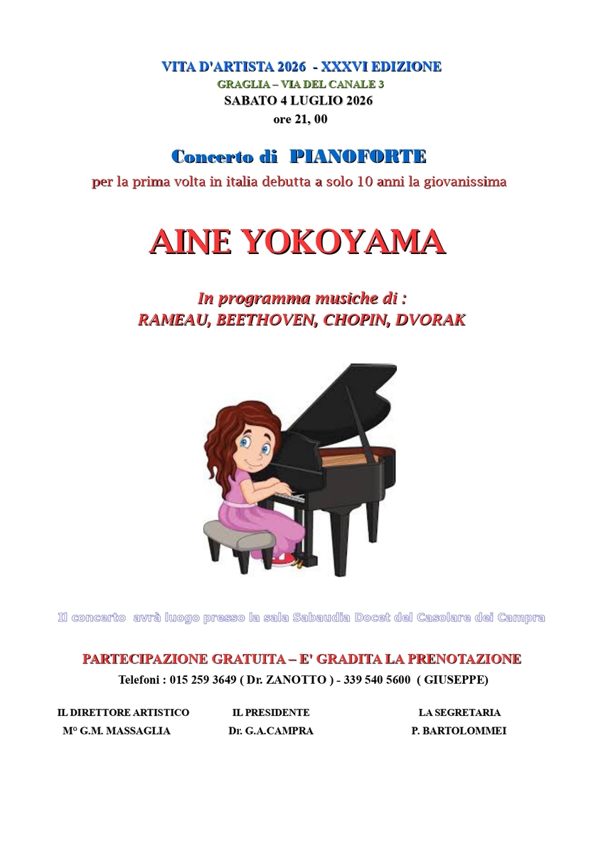 A Graglia debutta Aine Yokoyama, pianista prodigio di 10 anni