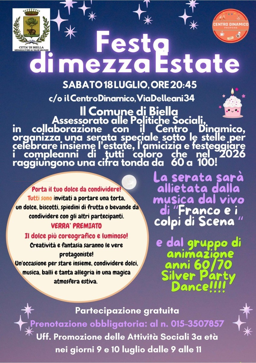 Festa di mezza estate a Biella, l’appuntamento è al Centro Dinamico