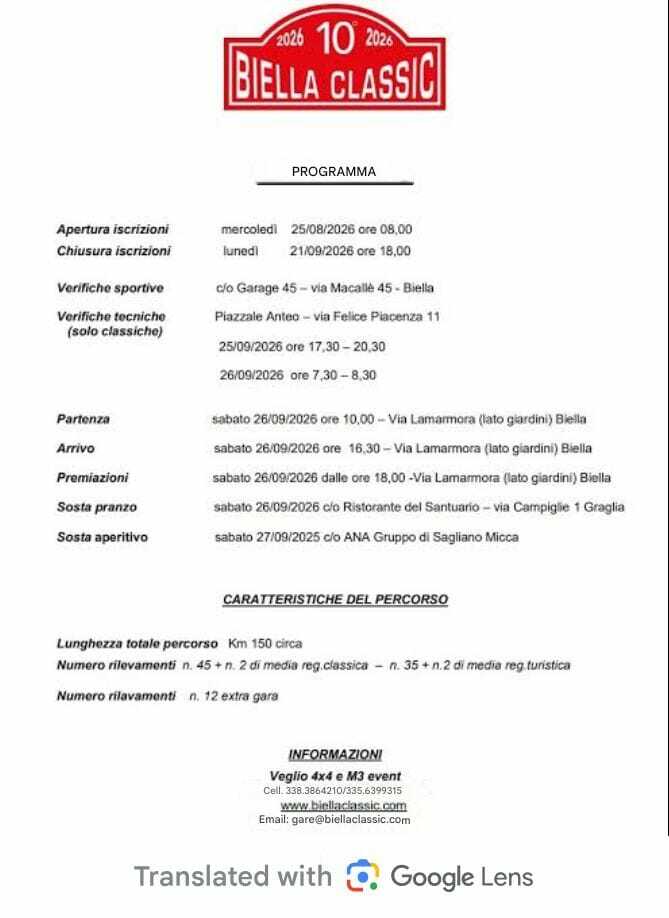 Quasi 120 equipaggi al Biella Classic 2026