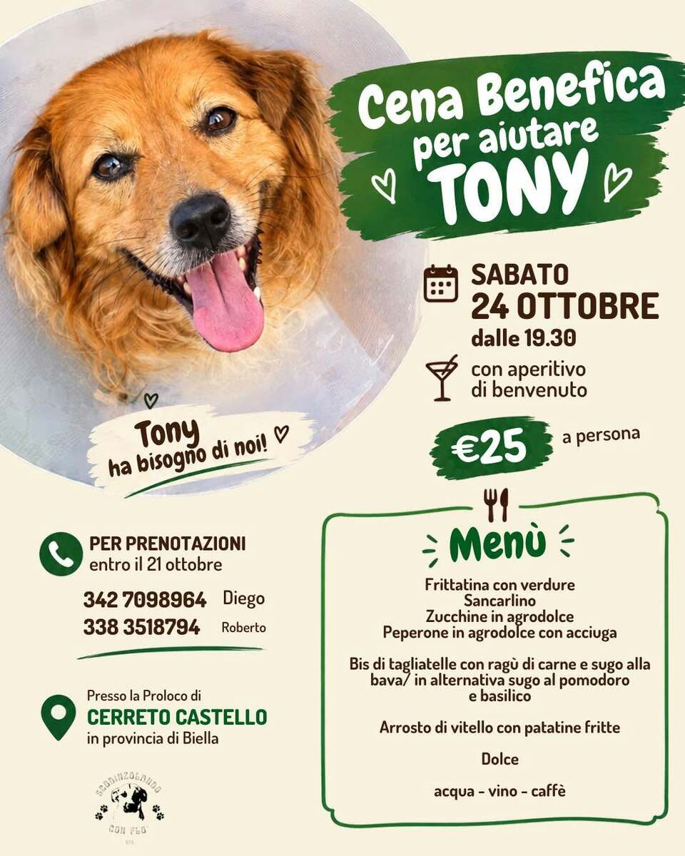 Una cena benefica a Cerreto Castello per aiutare Tony