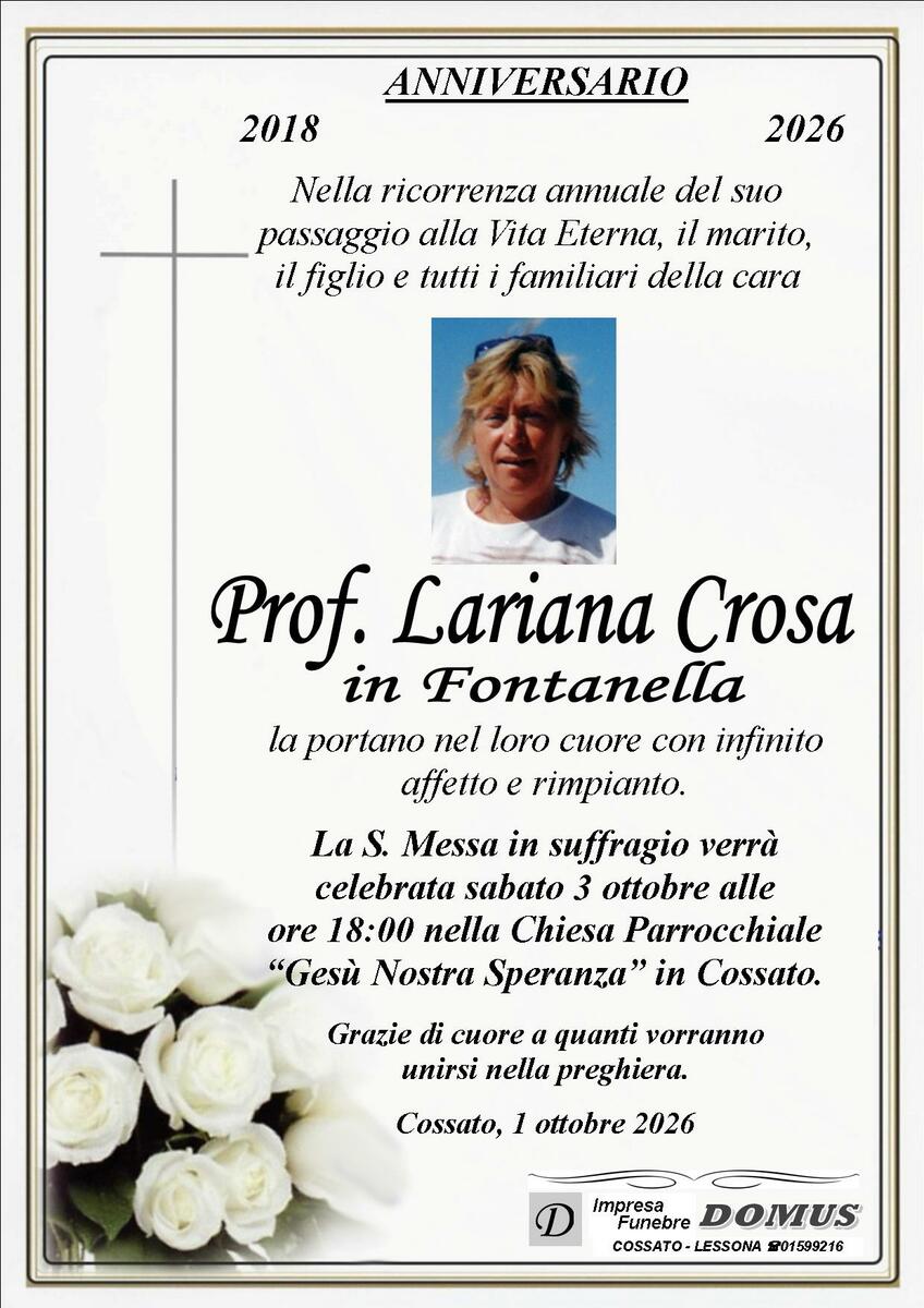 Prof. Lariana Crosa in Fontanella - Anniversario