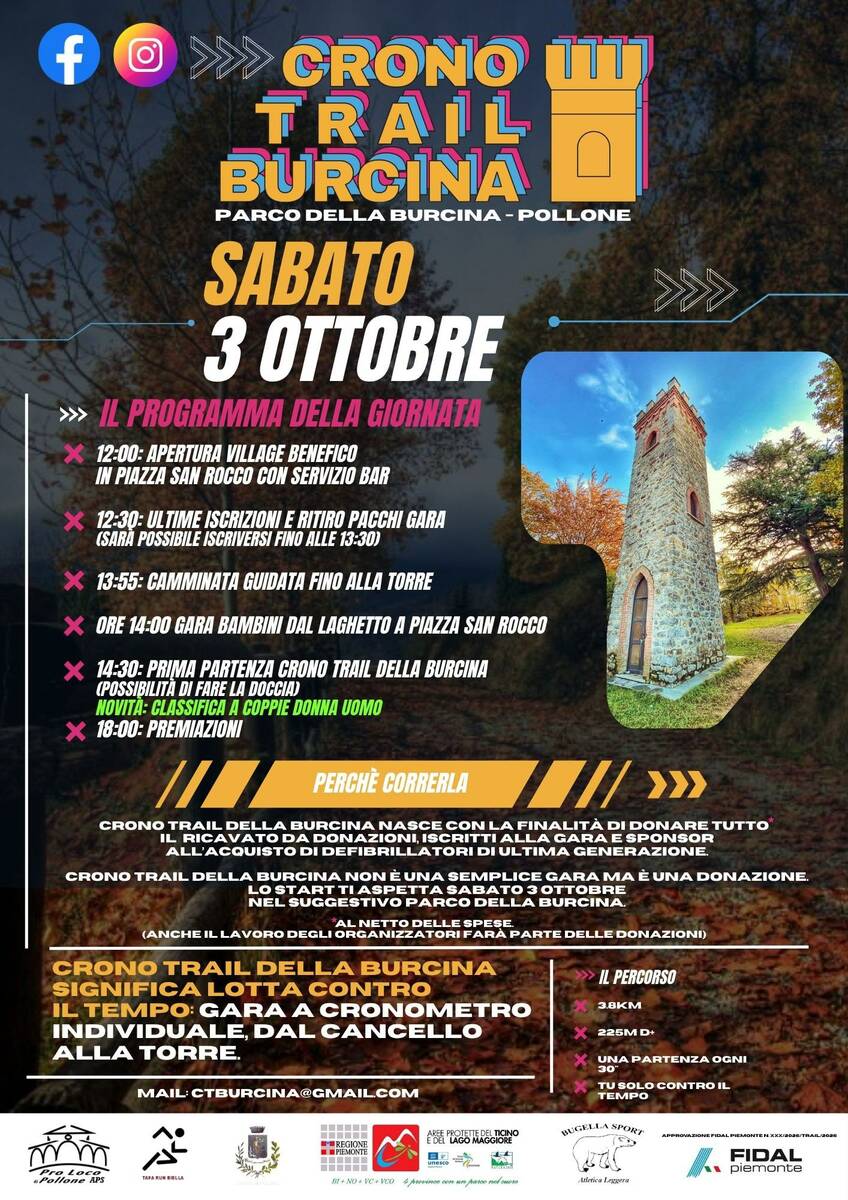 Crono Trail Burcina, 3,8 km di corsa. La tua iscrizione è una donazione