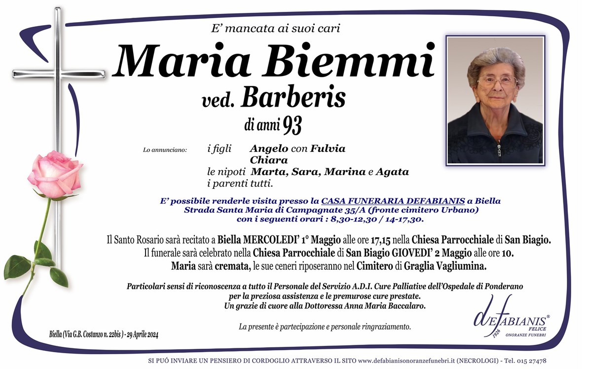 Maria Biemmi ved. Barberis Newsbiella.it