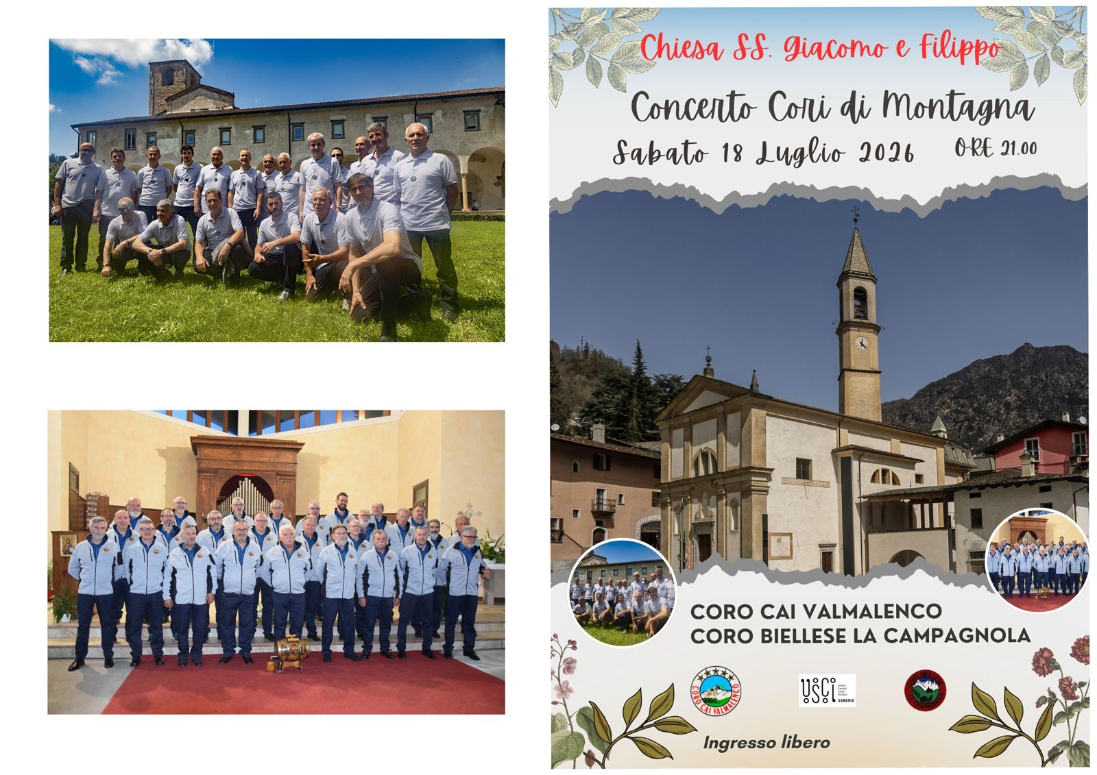 Trasferta per il Coro La Campagnola di Mottalciata, concerto con il Coro CAI Valmalenco