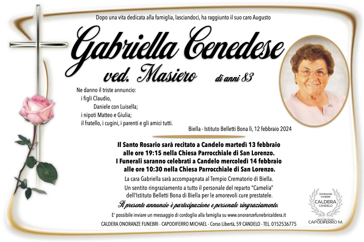 Gabriella Cenedese, ved. Masiero - Newsbiella.it