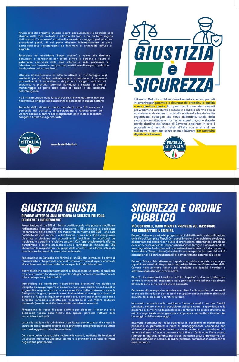 Fratelli d'Italia, gazebo a Biella: si parlerà di Giustizia e Sicurezza