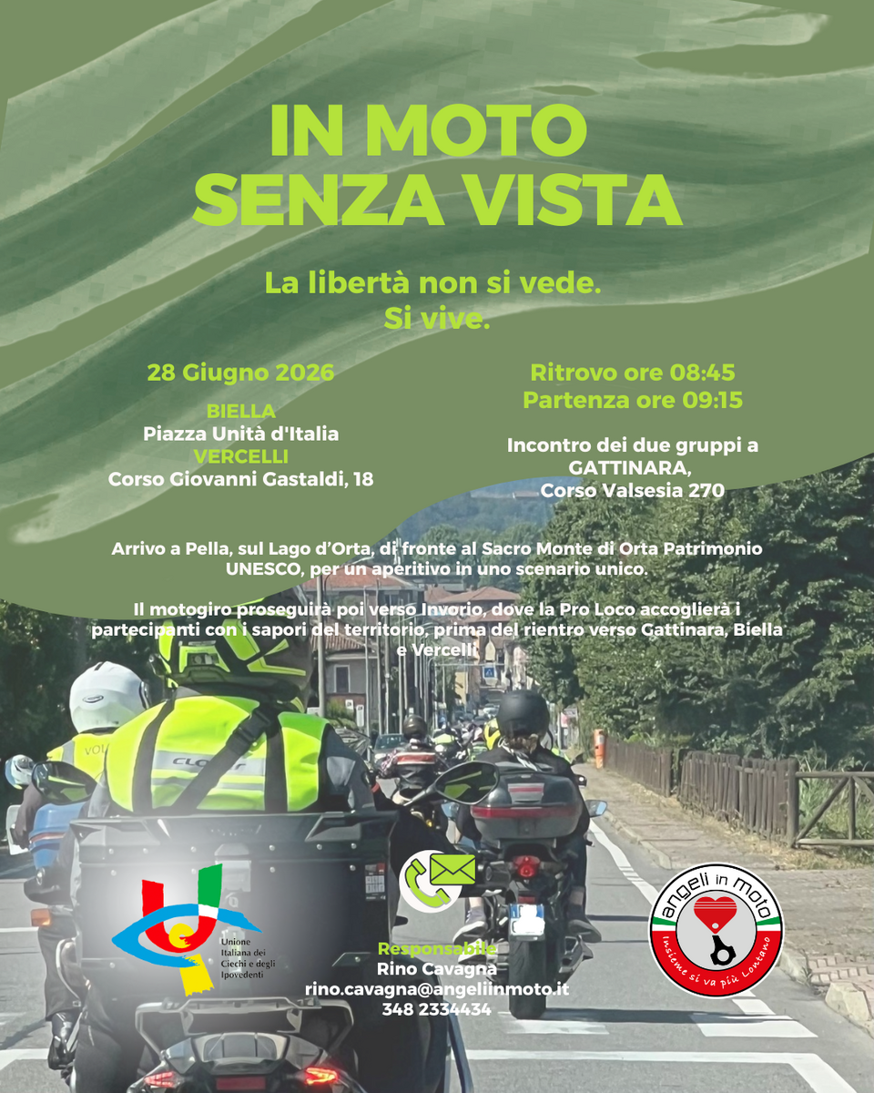 Moto senza Vista, partenze da Biella e Vercelli per un giorno di condivisione e inclusione