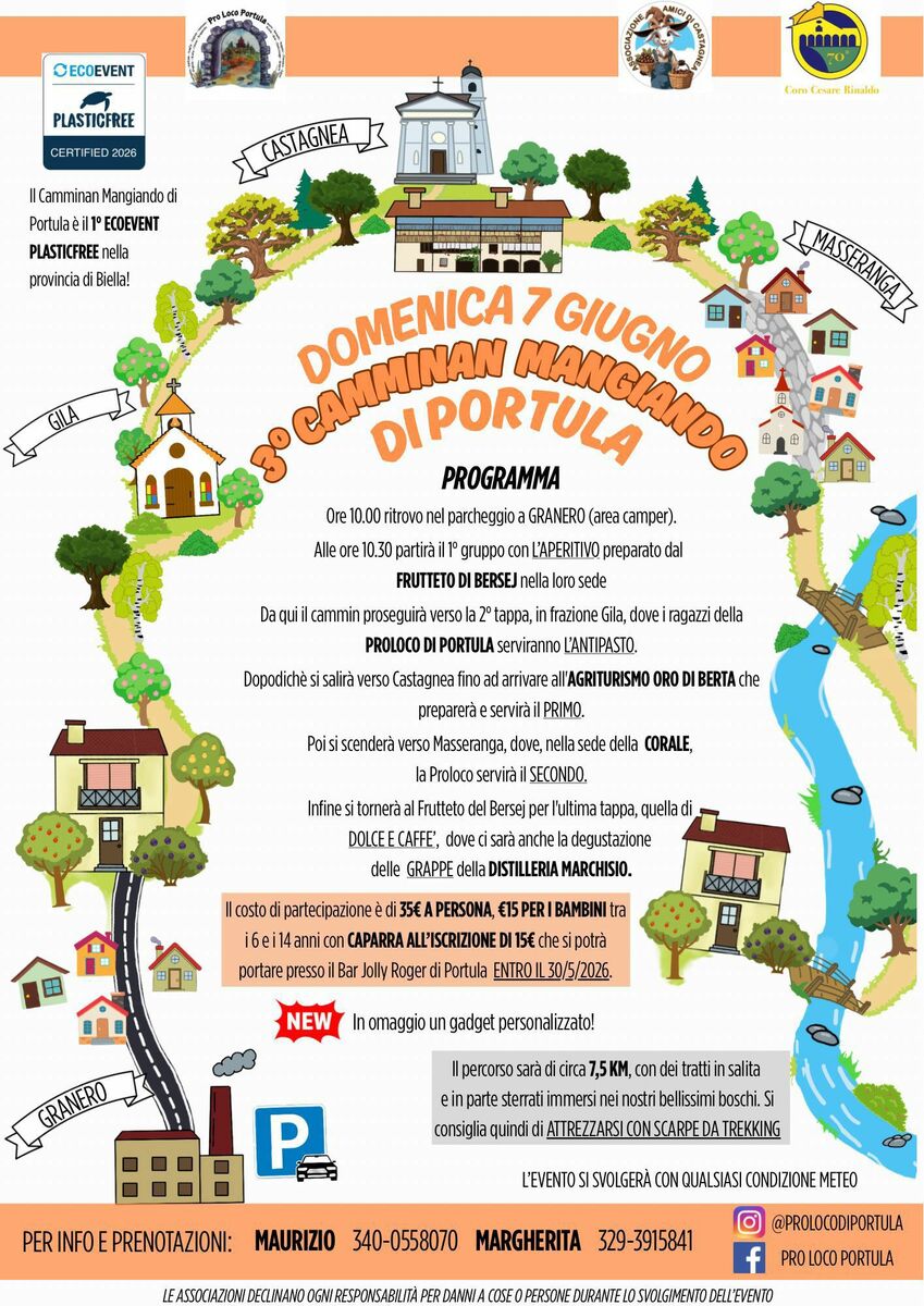 Camminan Mangiando torna a Portula, ha ottenuto il riconoscimento “EcoEvent” di Plastic Free