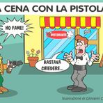 A Biella chi ha fame non aspetta: quando per cenare "serve" la pistola - Illustrazione di Giovanni Cavallo A Biella chi ha fame non aspetta: quando per cenare "serve" la pistola - Illustrazione di Giovanni Cavallo
