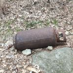 Bombola di gas abbandonata nel sentiero per Oropa, un lettore segnala: “Si potrà rimuovere?”