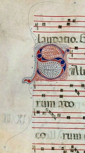 Nell’immagine: l’incipit, “S”, in Giampaolo Mele (a cura di), Die ac Nocte. I Codici Liturgici di Oristano dal Giudicato di Arborea all’età spagnola (secoli XI-XVII), Cagliari: AMD Edizioni, 2009