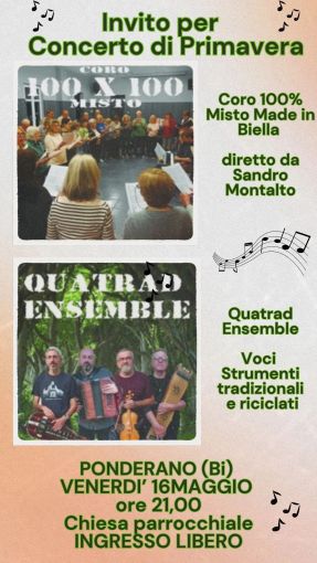 Venerdì Concerto di Primavera nella Chiesa Parrocchiale di Ponderano