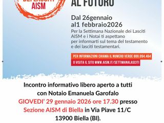 Per la Settimana Nazionale dei Lasciti AISM, a Biella un incontro