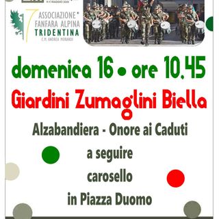La Fanfara Alpina Tridentina a Biella: alzabandiera e carosello in centro.